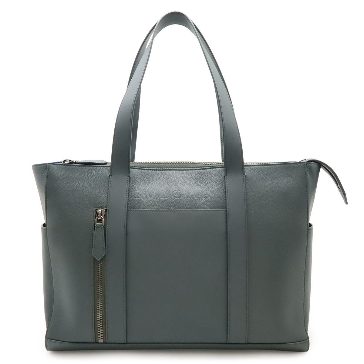 BVLGARI ブルガリ ブルガリ マン ラージ ホリゾンタル トートバッグ ショルダーバッグ ビジネスバッグ ブリーフケース レザー ブルーグレー系
