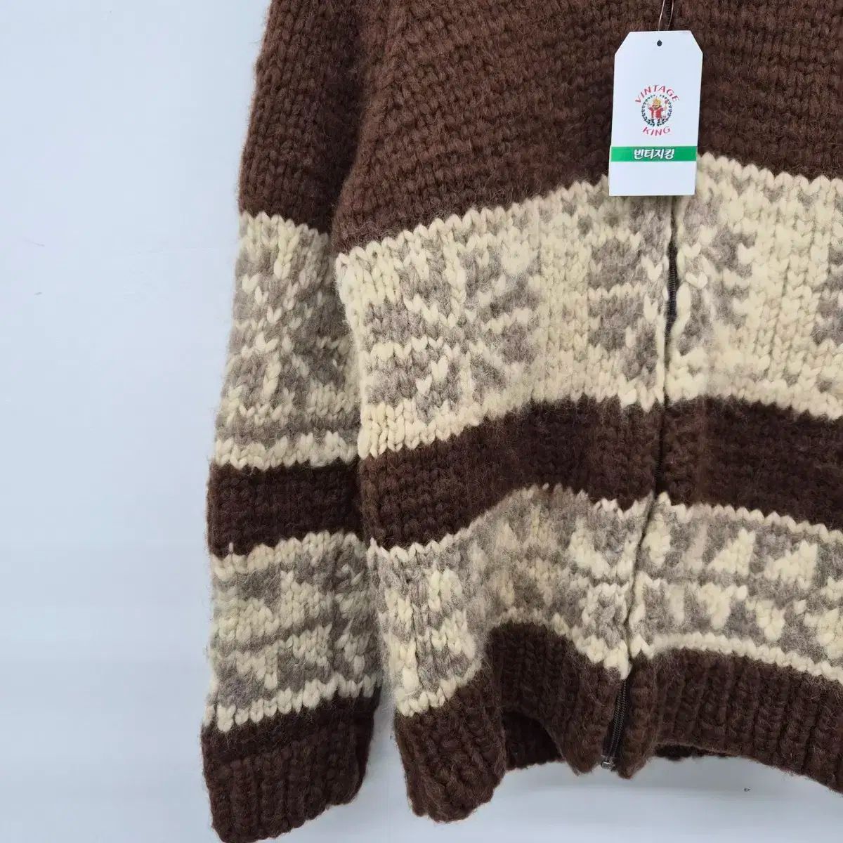 ヴィンテージ ブラウン カウチン ニット ジップアップ コレクション