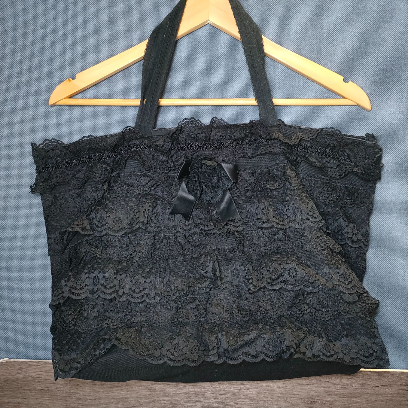 ⑭【美品】黒 レース トート ミニバッグ 花柄 ミニボストンバッグ 姫系 