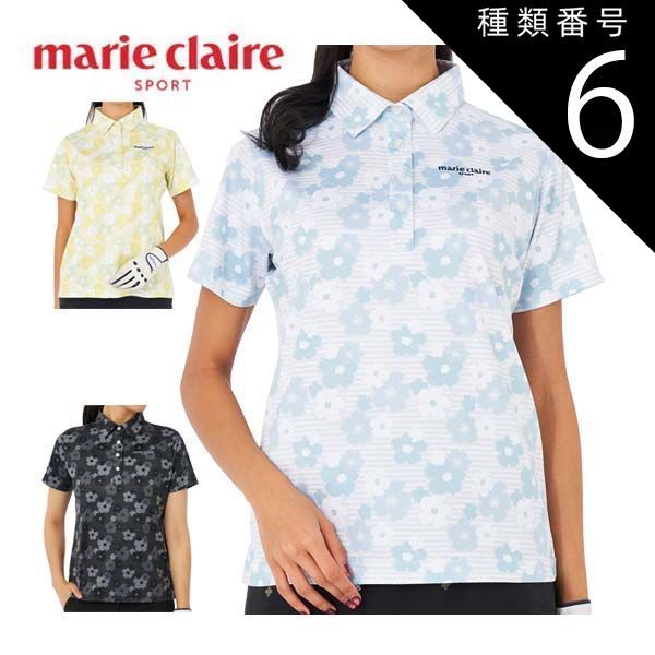 種類6：イエロー(YL)/L マリクレール フラワー総柄 半袖 ポロシャツ ゴルフウェア レディース S-LL 714-605 