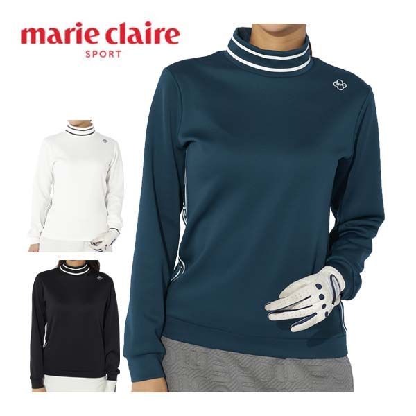 マリクレール ダンボールニット モックネック 長袖シャツ ゴルフウェア