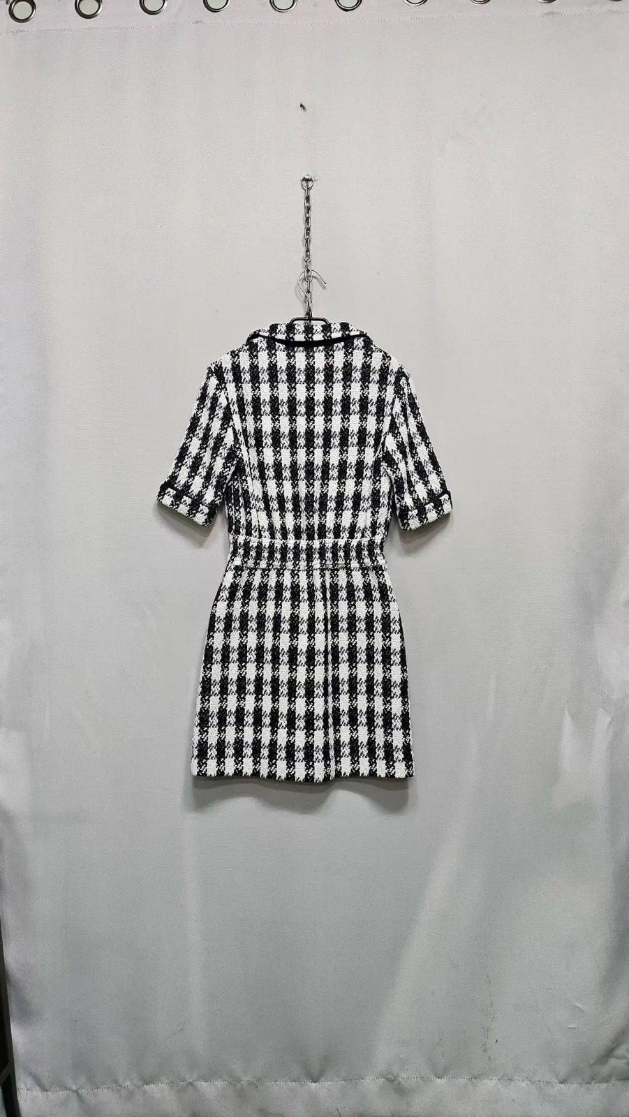  マージュ オープンタイプ ツイード ミニワンピース -ウエスト後ろゴム 長袖 七分袖 ミニワンピース