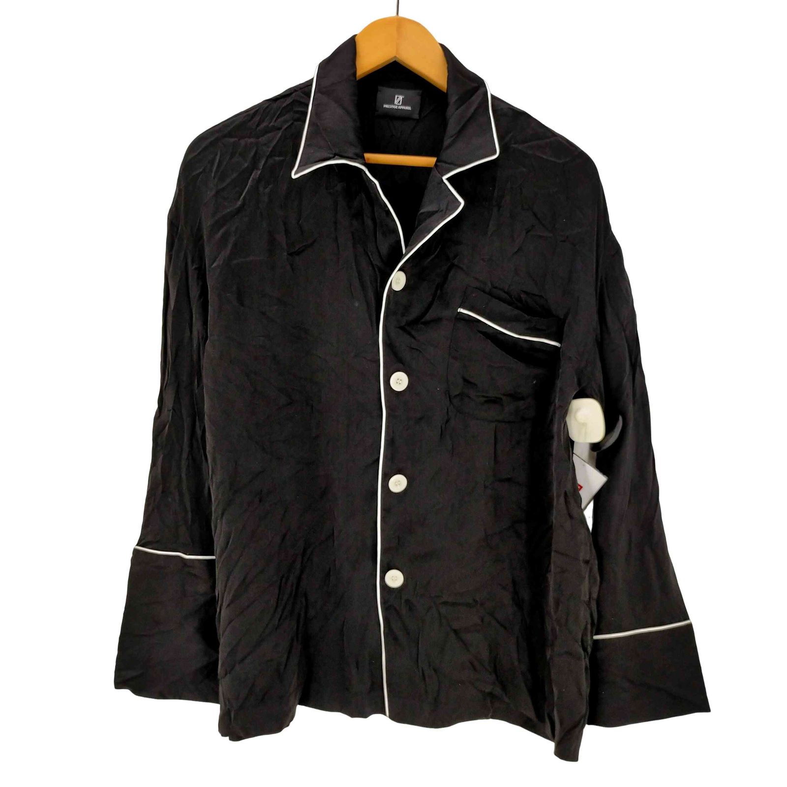 USED古着(ユーズドフルギ) {{PRESTIGE APPAREL}} 22AW シルク スクリプトロゴ 刺繍 パイピング パジャマ シャツ メンズ import：S 【中古】【ブランド古着バズストア】 ユーズドフルギ USED古着 {{PRESTIGE APPAREL}} 22AW シルク