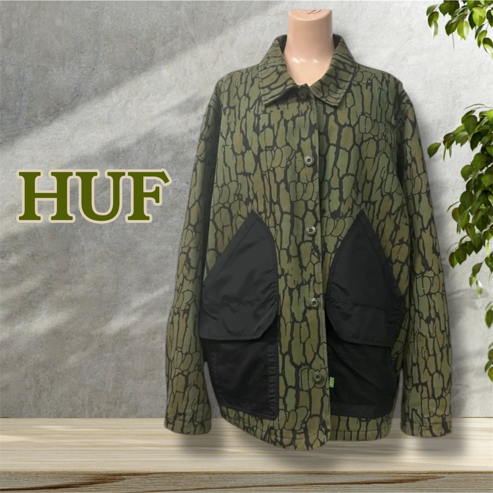 HUF ハフ HUDSON CAMO WORK JACKET XXL アメリカ製 ワークジャケットカーキ カモフラ