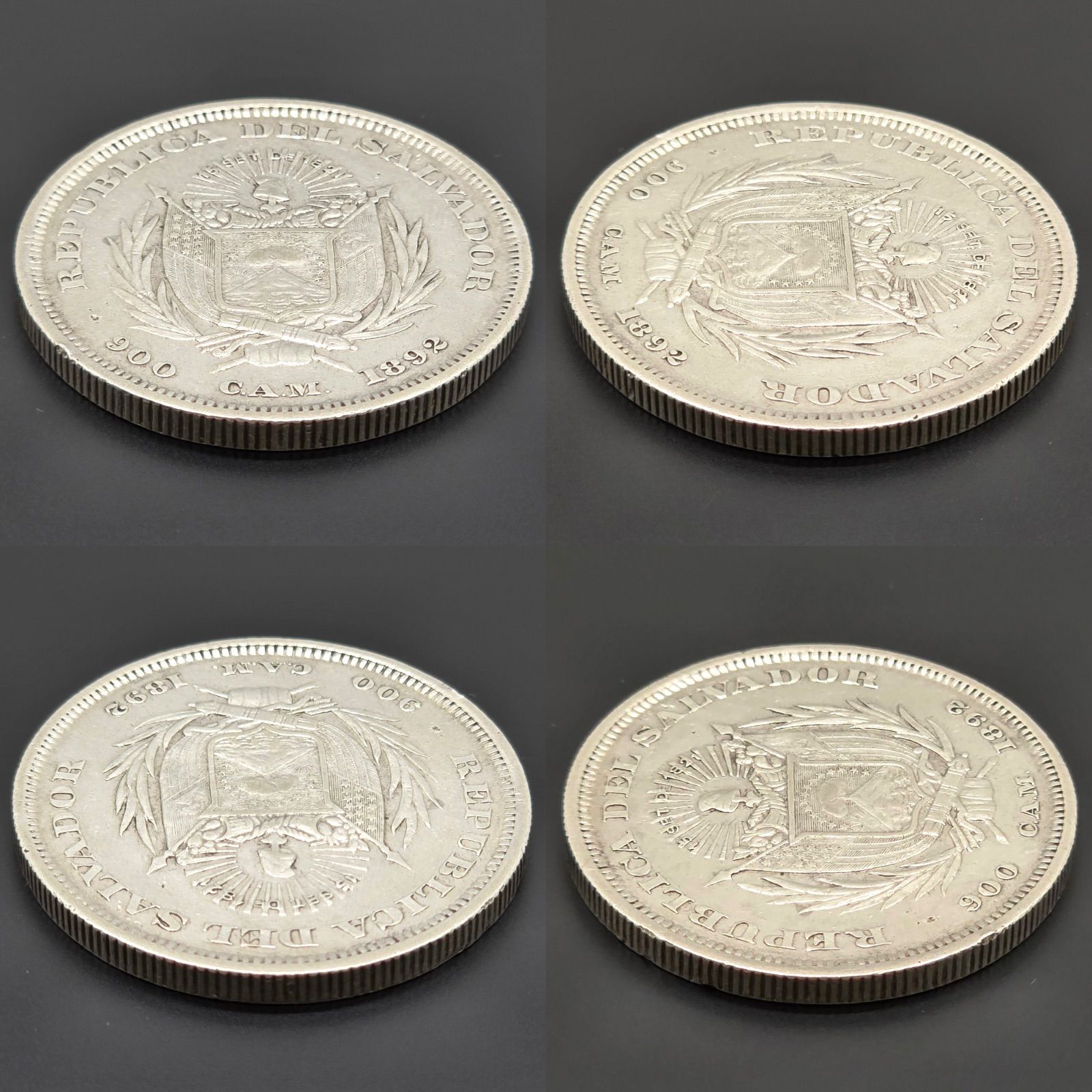 エルサルバドル 1892 1ペソ 大型銀貨 フラッグペソ 国旗 紋章 デザイン