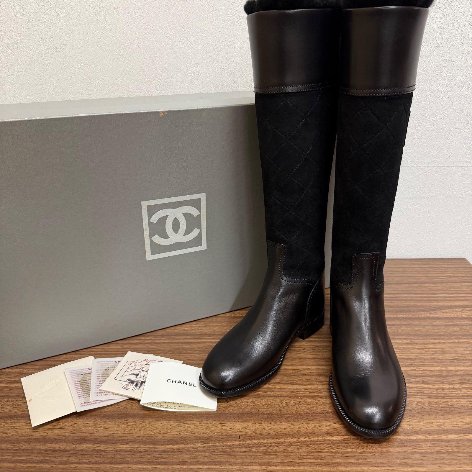 美品 シャネル ココマーク キルティング レザー ブーツ 黒 37 レディース ◎【美品】CHANEL シャネル ロングブーツ ココマーク キルティング