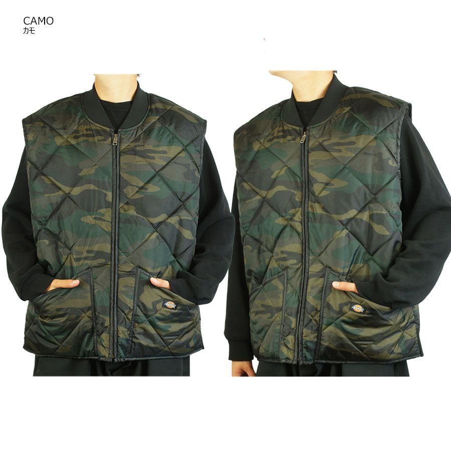 DICKIES ディッキーズ メンズ キルティングベスト 中綿 黒紺迷彩 カモフラージュTATOO ローライダー 作業着 大きめサイズ ストリート ゆったり