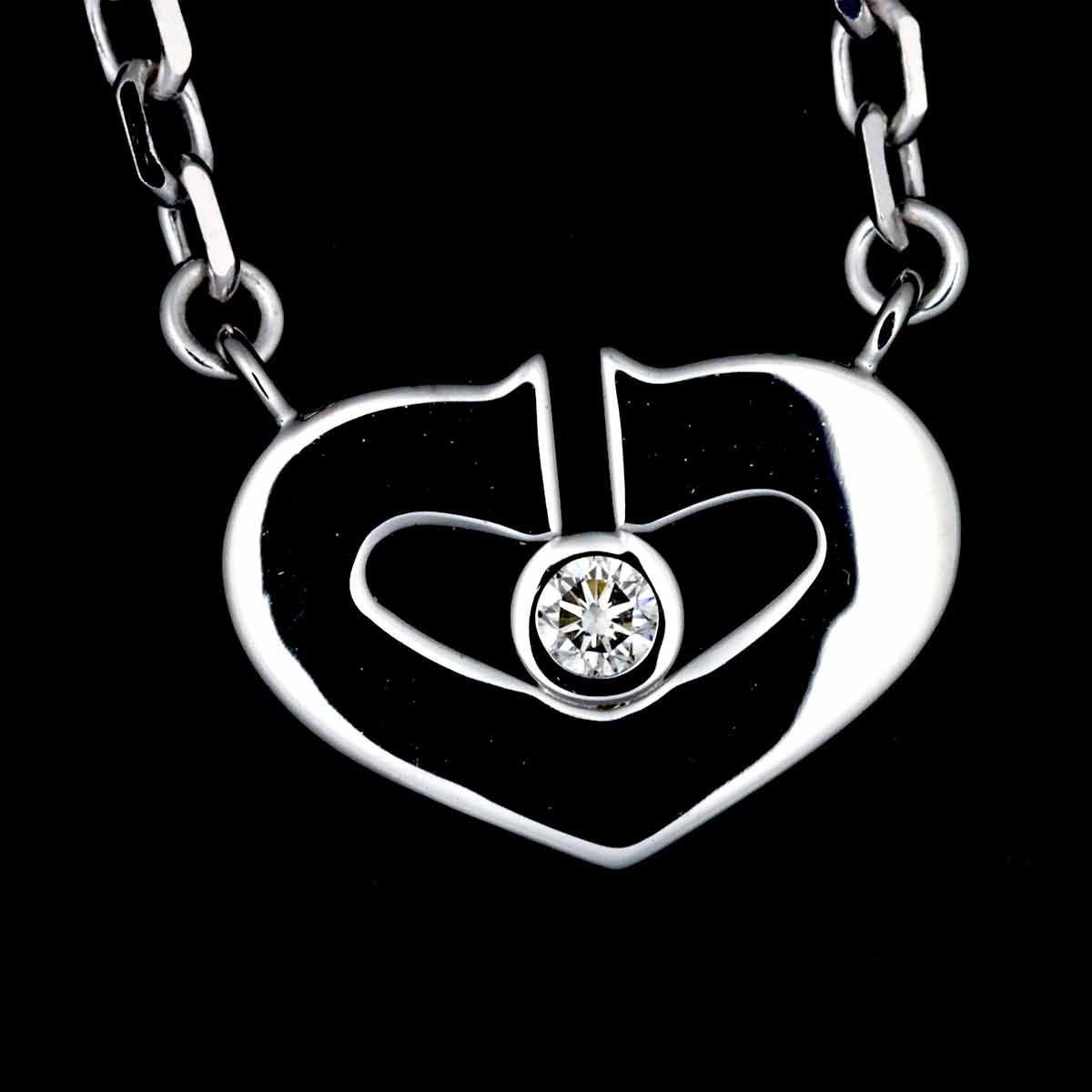 カルティエ Cartier Cハート ダイヤ ネックレス 41cm K18 WG ホワイト