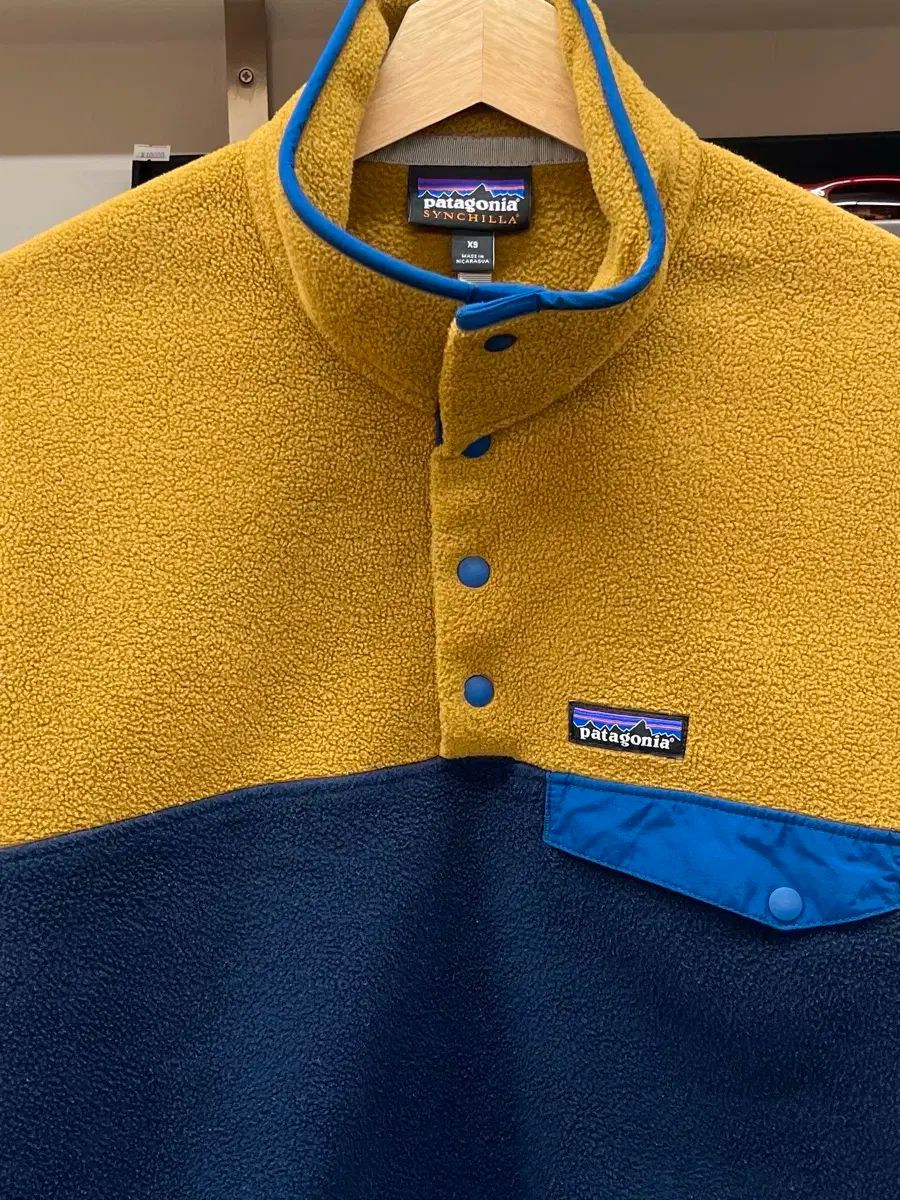 90 95 patagonia パタゴニア Synchilla シンチラ プルオーバー マスタード ネイビー