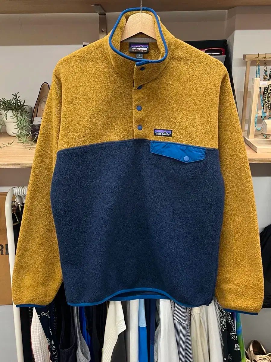 90 95 patagonia パタゴニア Synchilla シンチラ プルオーバー マスタード ネイビー