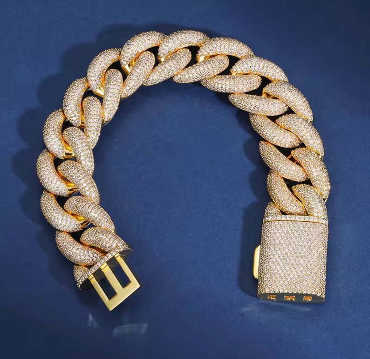 14kgfミモザブレスレット 25mm極太モデル】モアサナイト×S925マイアミキューバンブレスレット