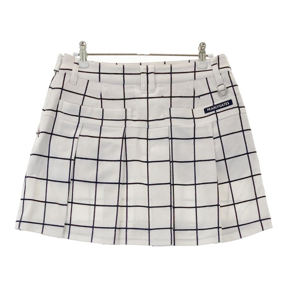 サイズ 1 PEARLY GATES パーリーゲイツ モデル ストレッチ バックプリーツスカート チェック柄 ホワイト系 ゴルフウェア レディース ストスト