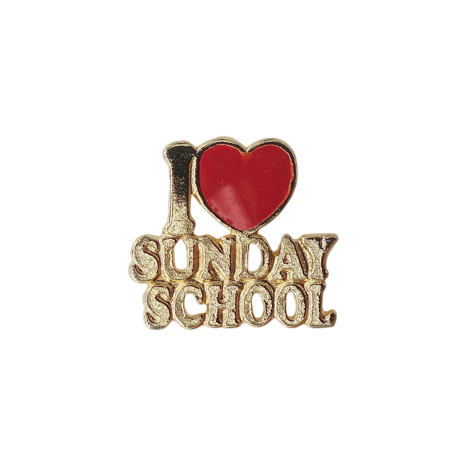 ピンズ・ピンバッジ・缶バッジ Sunday I LOVE SUNDAY SCHOOL メッセージ ピンズ 文字 英語 日曜学校 ハート