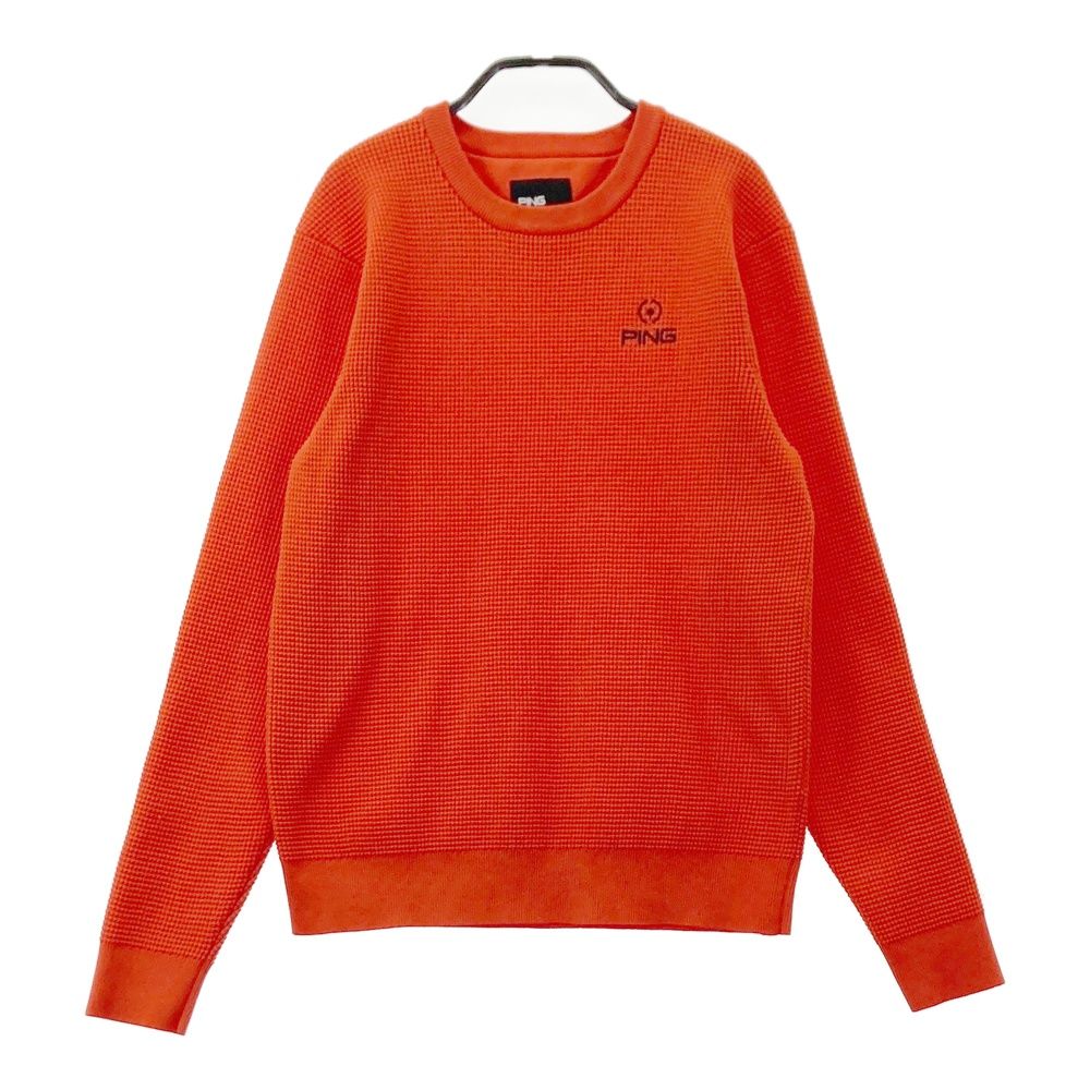 サイズ：S PING ピン 長袖 ニットセーター ワッフル地 オレンジ系