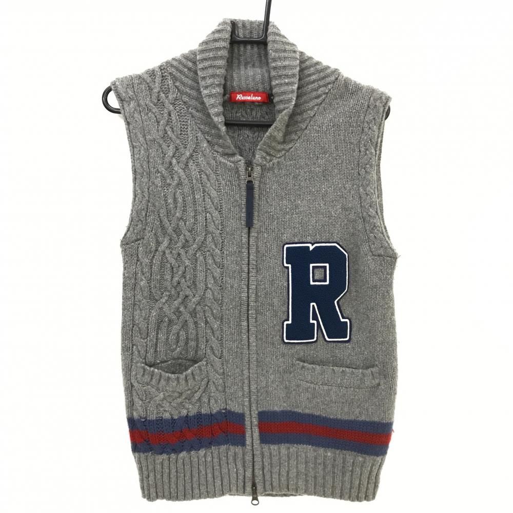 超美品】ラッセルノ ジップニットベスト グレー×ブルー ワッペン