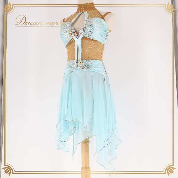 社交ダンス 衣装 ジャンティ gentil ラテン ドレス ワンピース 水色 デモ 競技 ダンス パーティ 発表会 ブルー系 レース ラテンダンス おしゃれ 衣装 女性用 スカート 大人用 ダンス衣装 競技会 フォーマル パステル