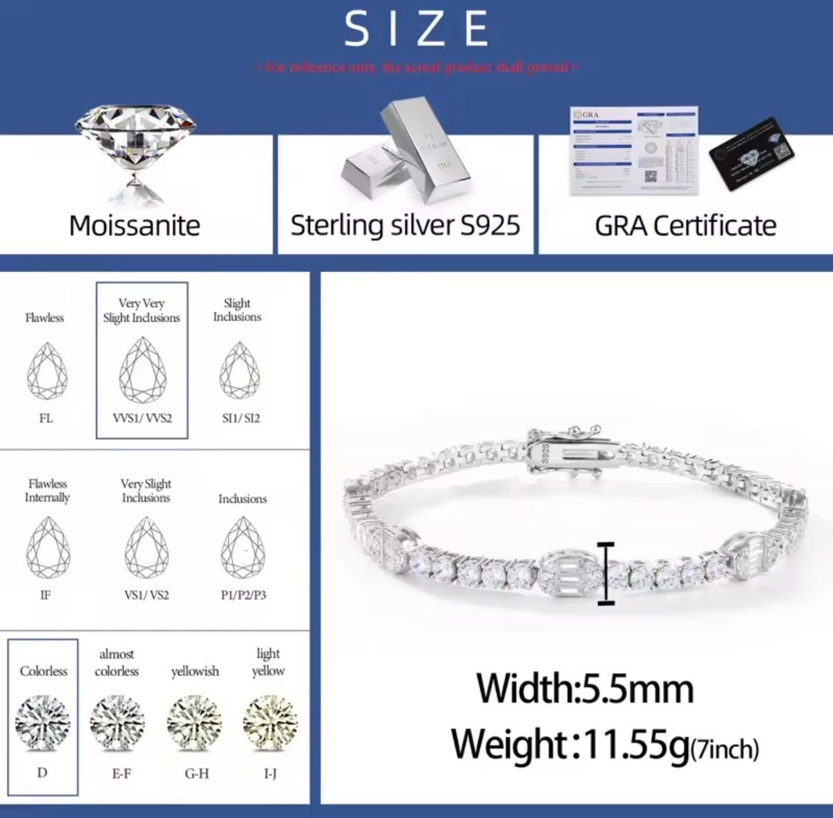 【即発送】GRA証明付｜高級3mmモアサナイト　テニスチェーンブレスレット 22222s.jpg