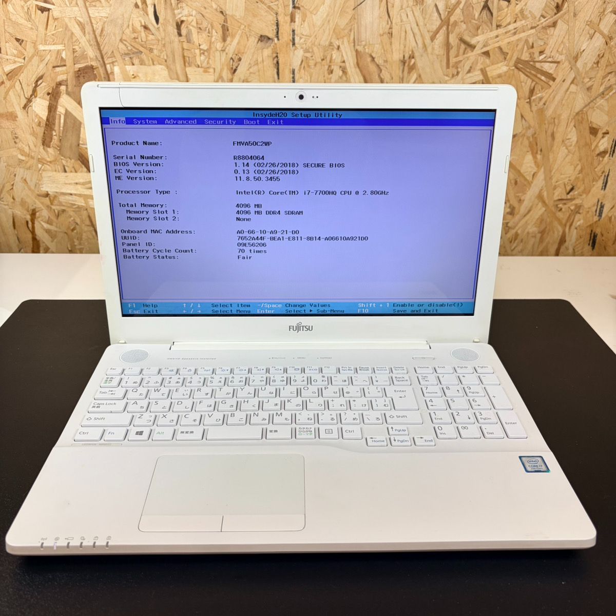 ジャンク品】【FMVA50C2WP】FUJITSU Core i7-7700HQ / メモリ4GB