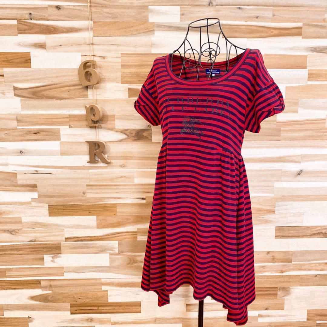 大人【バーバリーブルーレーベル】ホース ビッグロゴ ボーダー