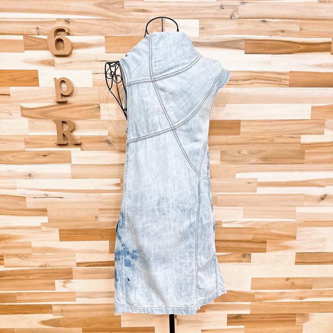 ［美品］シャネル　ダメージ加工　デニム　ノースリーブワンピース　36 美品］シャネル ダメージ加工 デニム ノースリーブワンピース 36
