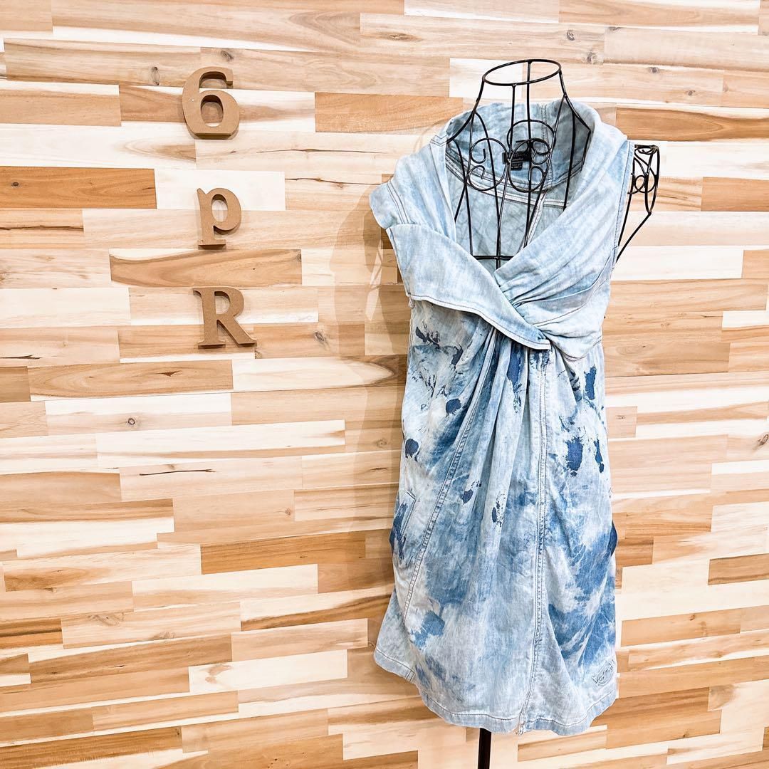 ディーゼル】ビンテージ ダメージ加工 デニム ノースリーブ ワンピース