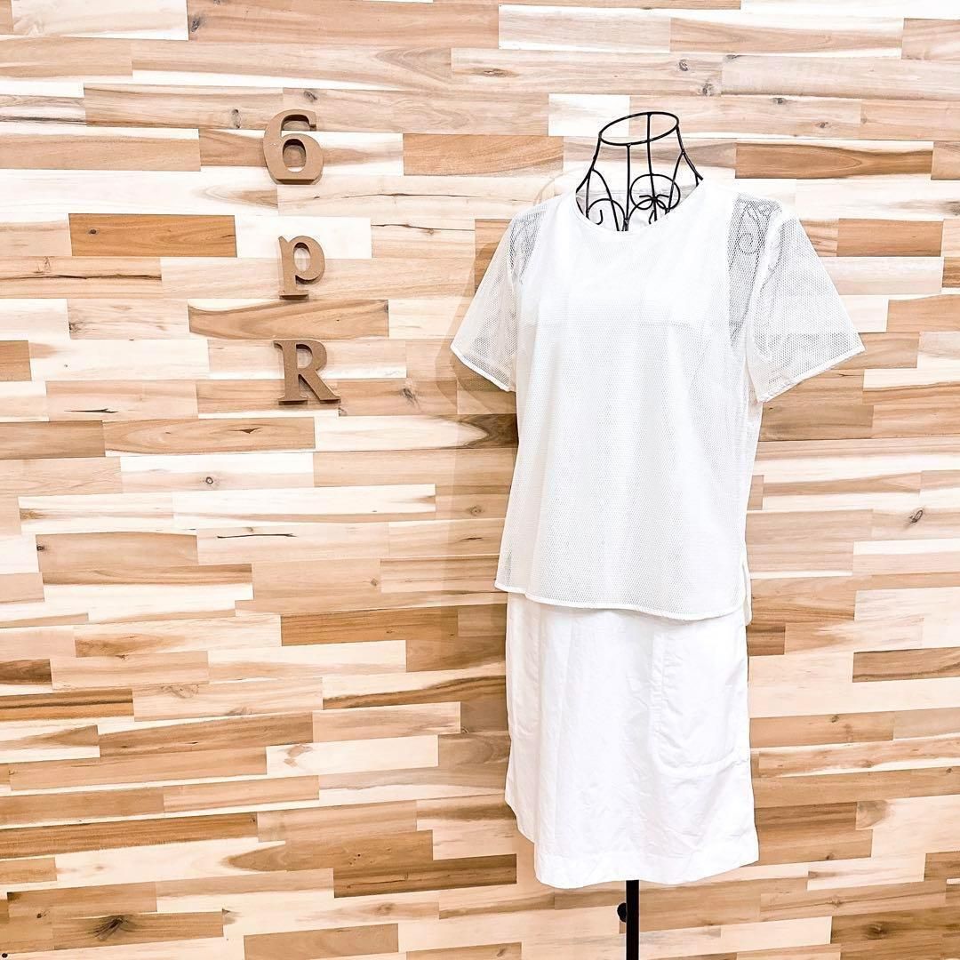 ラコステ メッシュ ドッキング ワンピース レイヤード ワニ ロゴ L 白