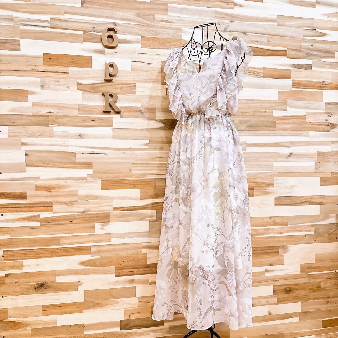 エイミーイストワール 花柄 シフォン ロング マキシ ワンピース ベージュ