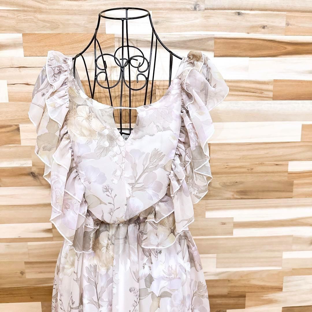 エイミーイストワール 花柄 シフォン ロング マキシ ワンピース ベージュ