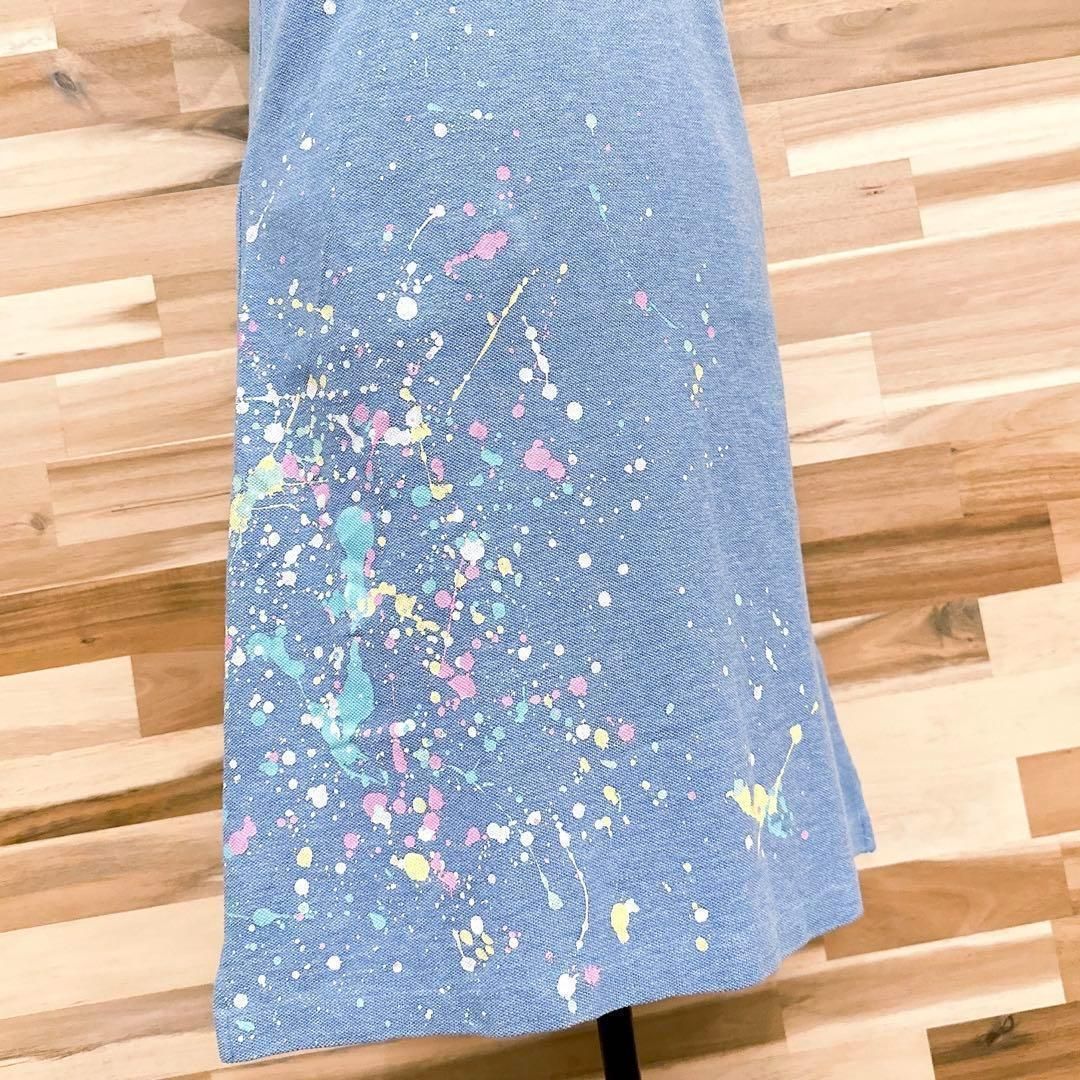  ポロラルフローレン ペイント アート ポロシャツ ワンピース XS 水色×白 半袖 ひざ丈ワンピース