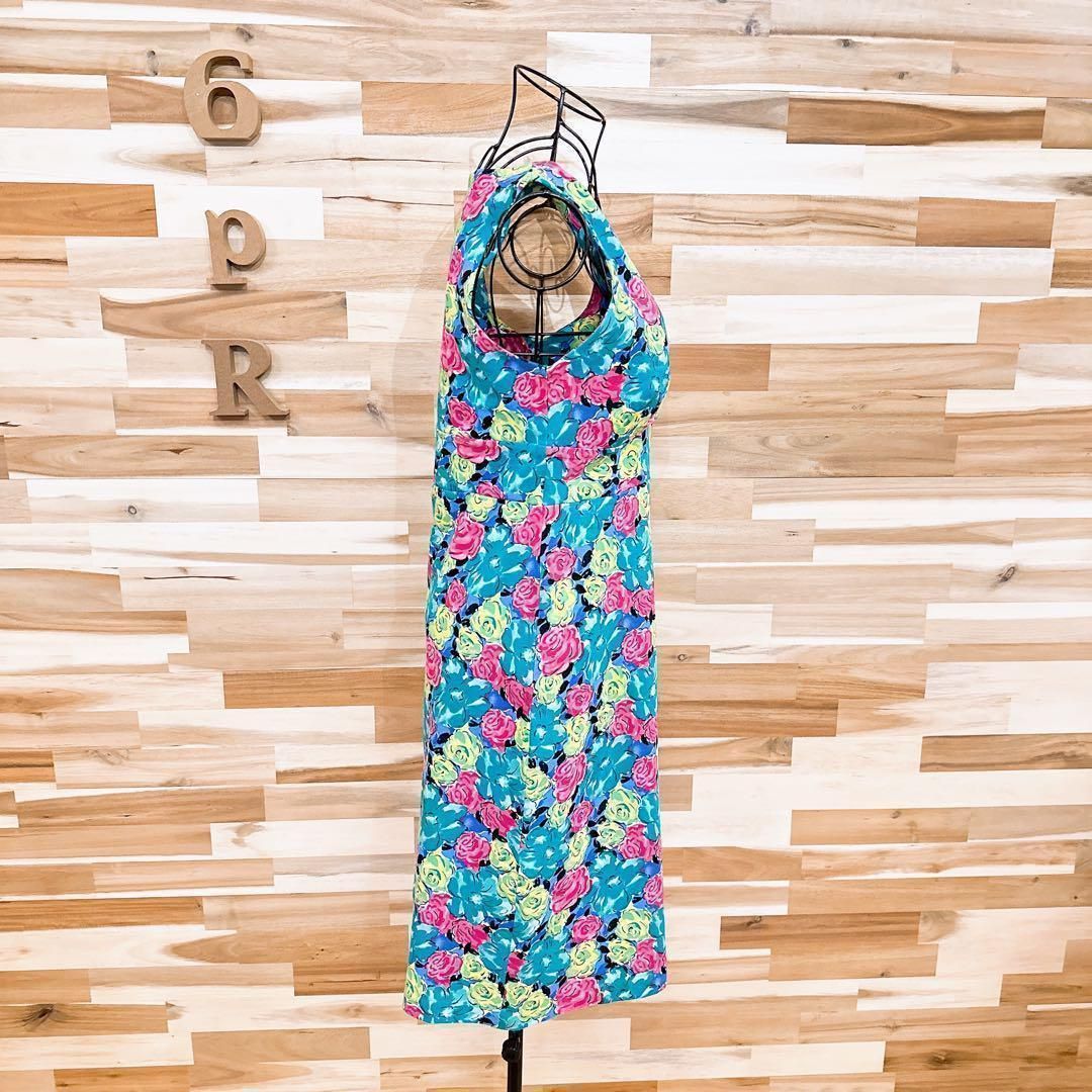 タルボット】Vネック カラフル フラワー ノースリーブ ワンピース 花柄