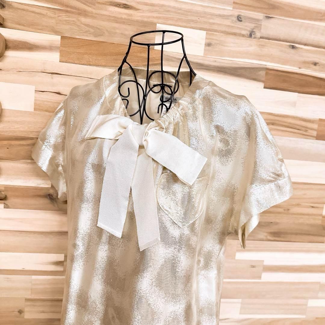 ソニアリキエル シルク ラメ糸 アニマル柄ワンピース リボン アイボリー