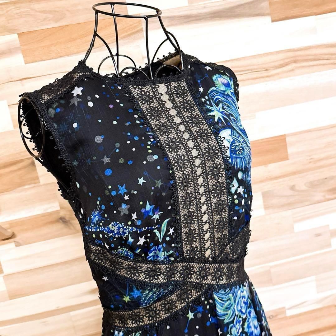 美品【タダシショージ】シフォン 花レース 星 ロング ドレス