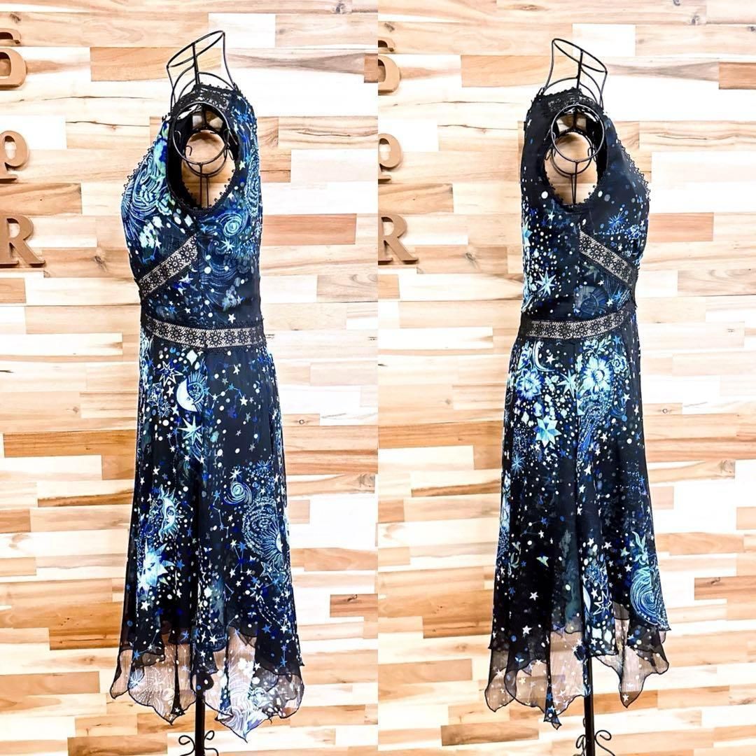 美品【タダシショージ】シフォン 花レース 星 ロング ドレス