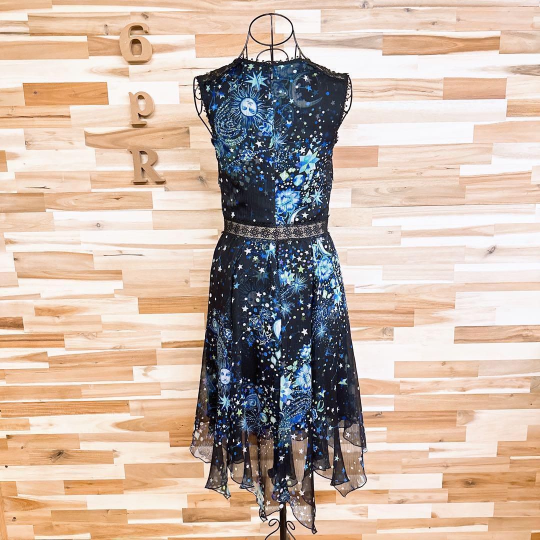 美品【タダシショージ】シフォン 花レース 星 ロング ドレス