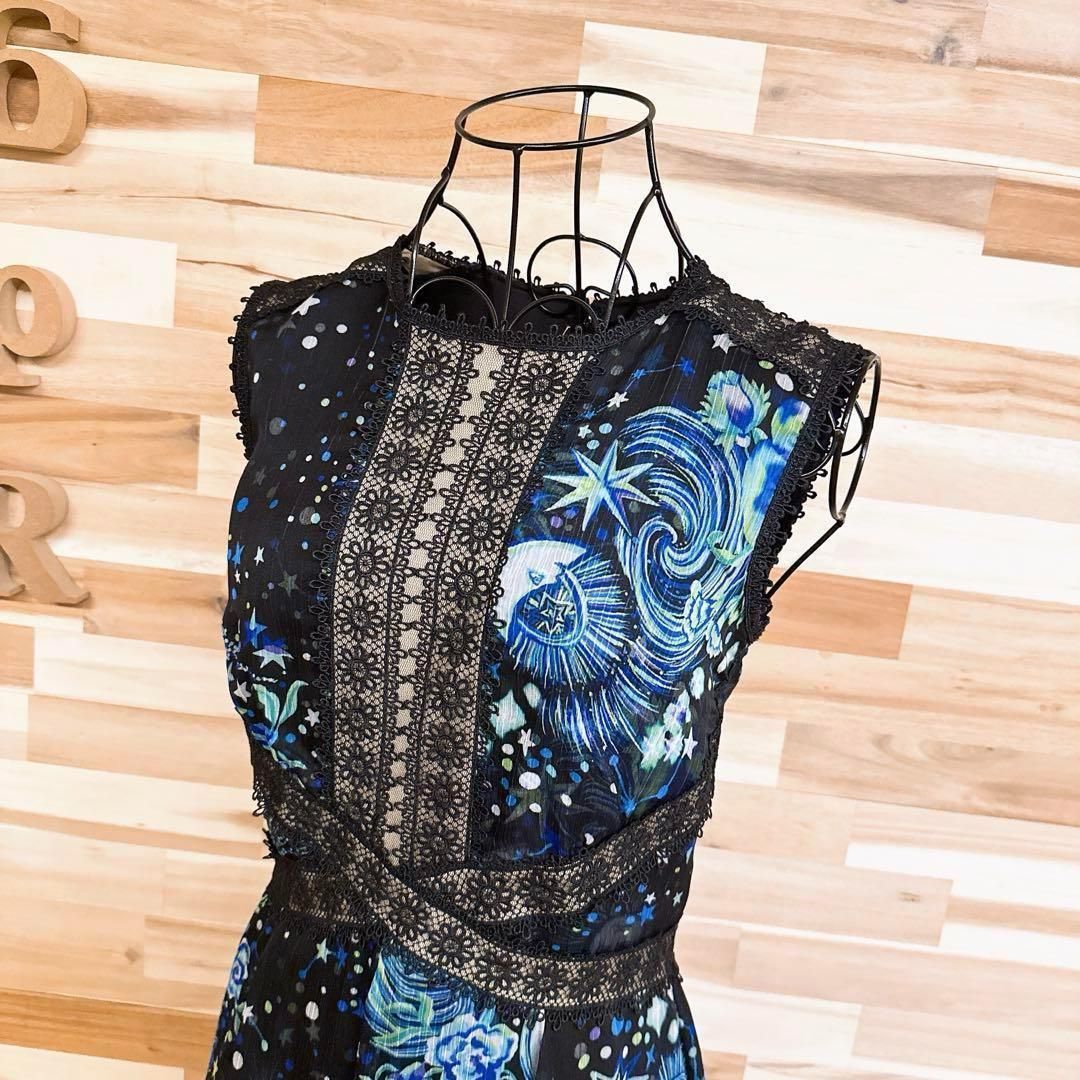 美品【タダシショージ】シフォン 花レース 星 ロング ドレス