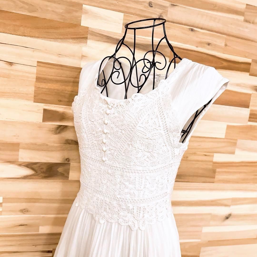 レディアゼル コットン綿 ティアード ノースリーブ ロング ワンピース S 白