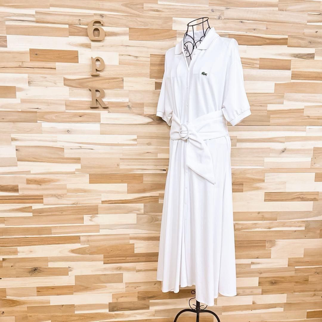ラコステ オーバーサイズ ポロシャツ ロング ワンピース 鹿の子 L相当 白