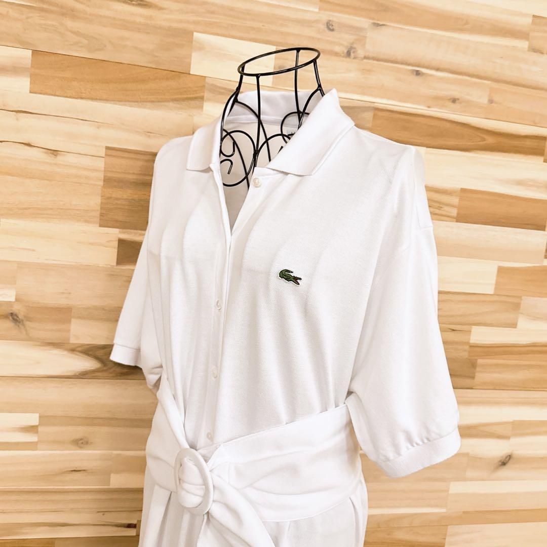 ラコステ オーバーサイズ ポロシャツ ロング ワンピース 鹿の子 L相当 白