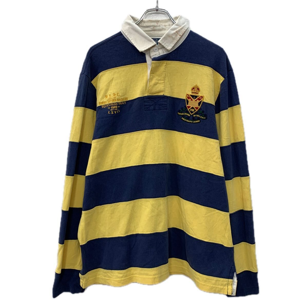 POLO RALPH LAUREN 長袖 ラガーシャツ XL イエロー ネイビー ポロ 