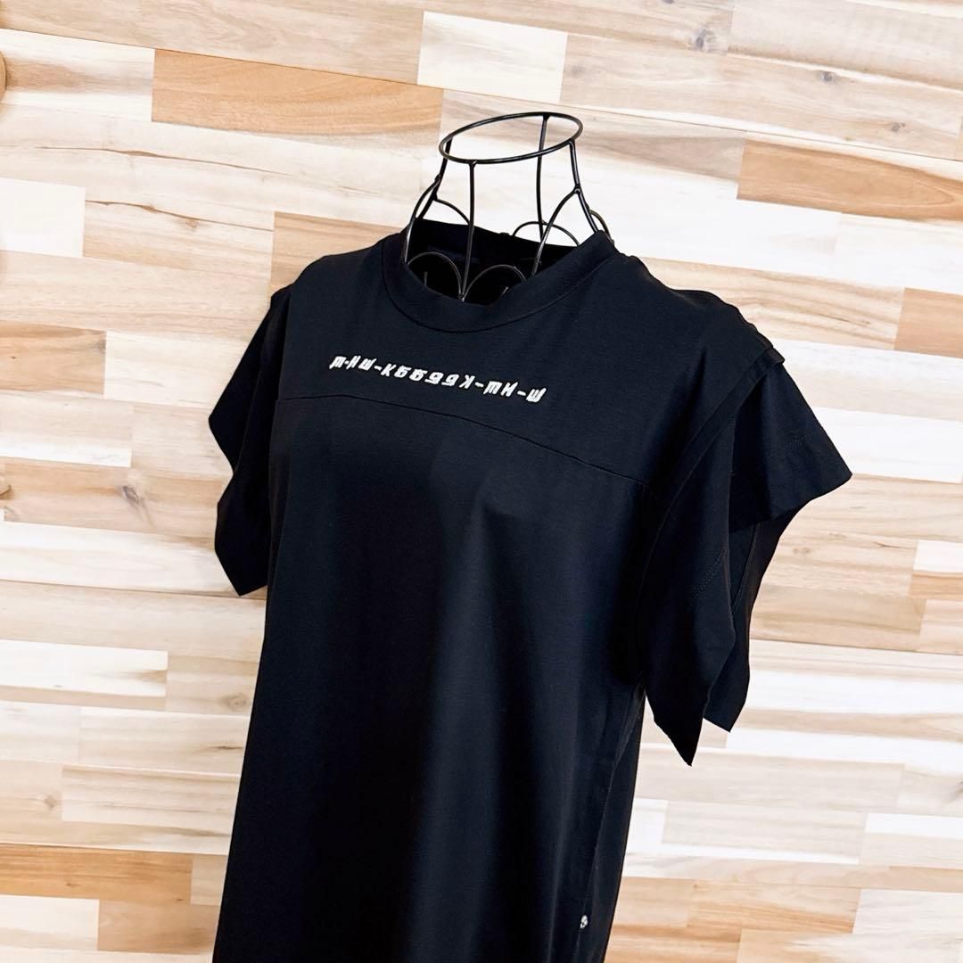 ディーゼル ロング Ｔシャツ ワンピース ロゴ 刺繍×プリント S 黒×白
