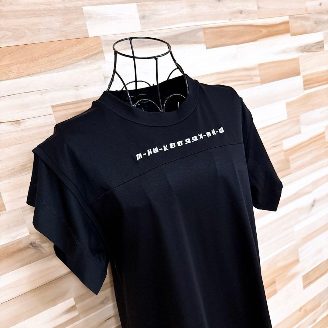  ディーゼル ロング Ｔシャツ ワンピース ロゴ 刺繍×プリント S 黒×白 半袖 カットソーワンピース