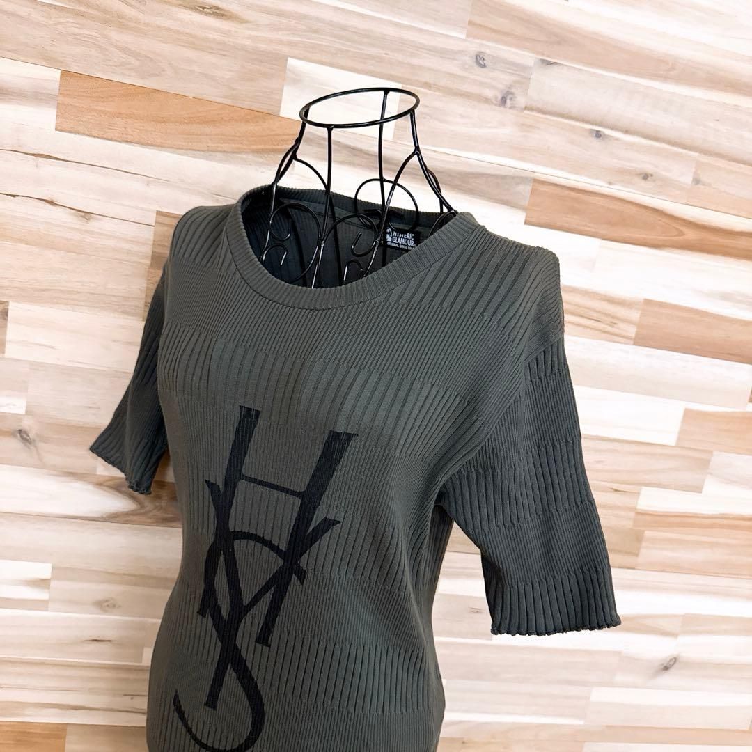 ヒステリックグラマー リブ タイト ロング ワンピース HSロゴ カーキ×黒