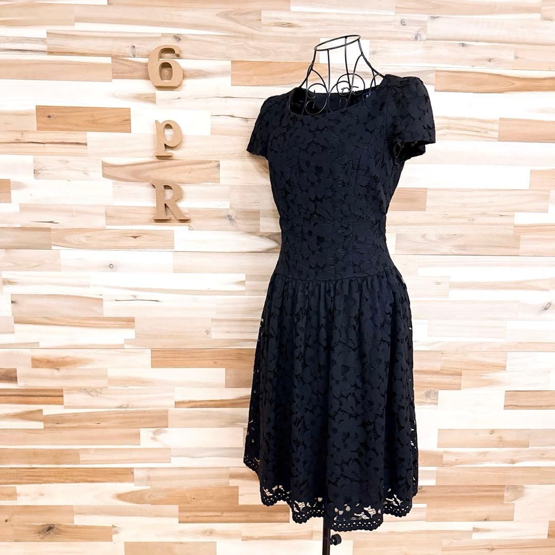 エムズグレイシー フラワー レース リボン ドレス ワンピース 半袖黒ブラック