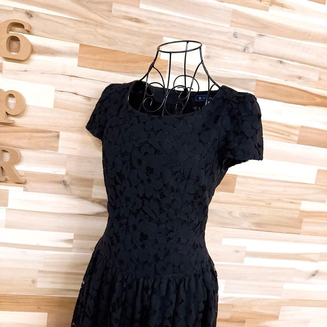 エムズグレイシー フラワー レース リボン ドレス ワンピース 半袖黒ブラック