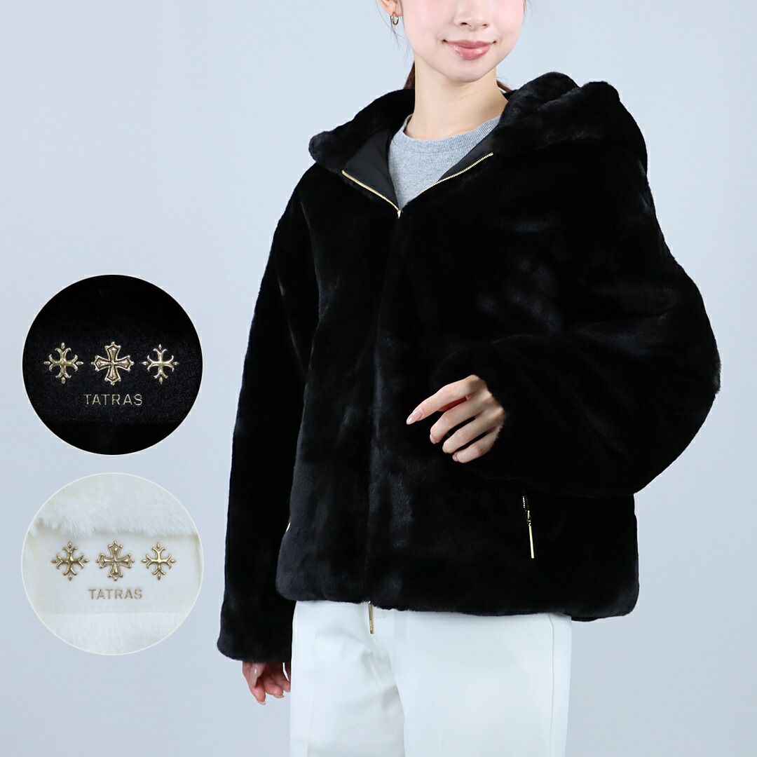 タトラス TATRAS レディースジャケット もこもこ エコファー ボアブルゾン ボアジャケット フルジップ フーディ YUMOLA ユモラ LJXA0039033588 BLACK