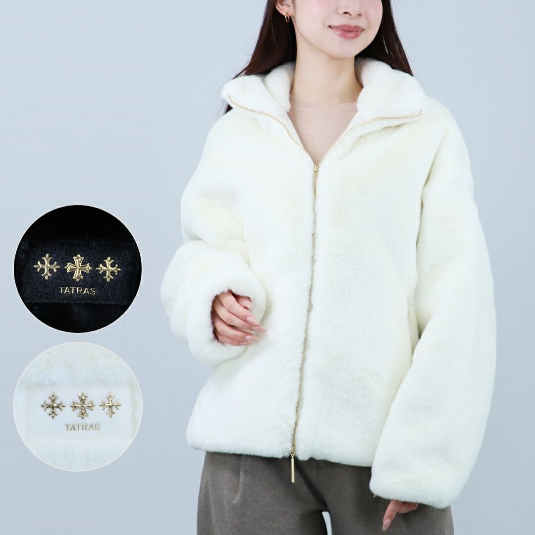 タトラス TATRAS レディースジャケット もこもこ エコファー ボアブルゾン ボアジャケット フルジップ スタンド BARBRA バルブラ LJXA0038033588 WHITE