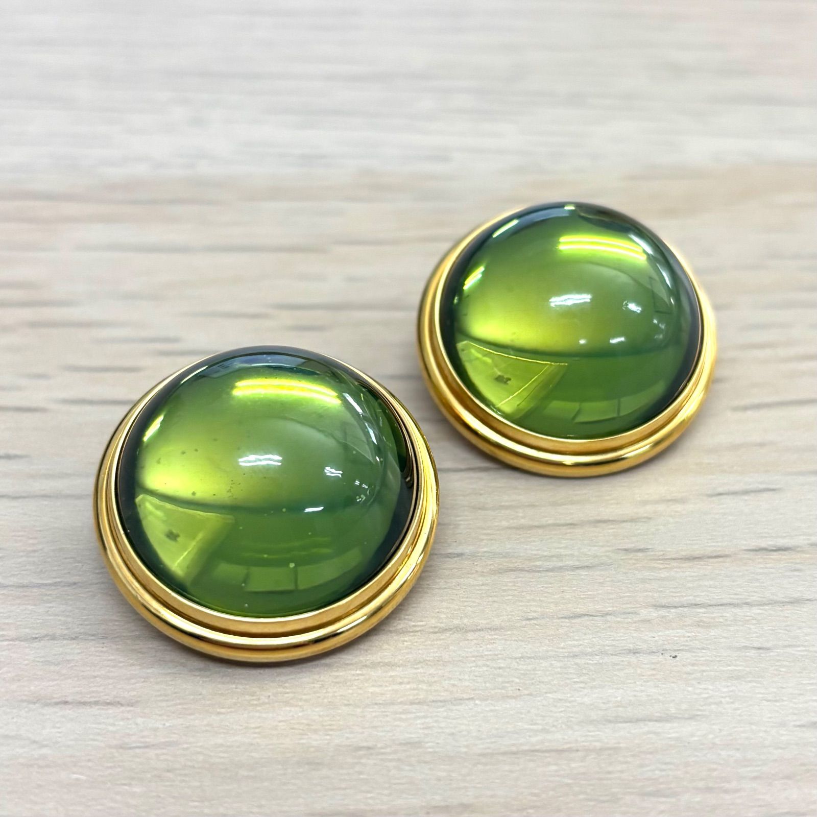 LALIQUE ラリック カボション イヤリング ペリドット クリスタル ゴールドトーン