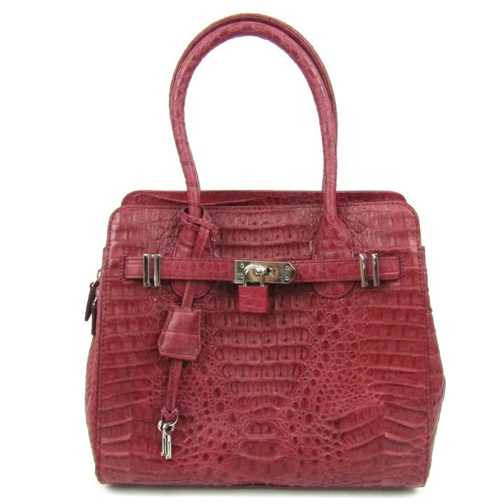 クロコダイル レザー 本革 トートバッグ ハンドバッグ 南京錠 鞄 レディース レッド CROCODILE 【】