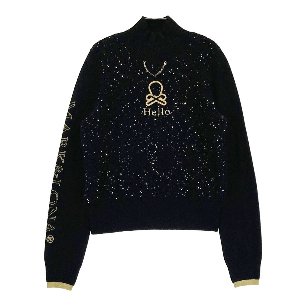 サイズ 38 MARK-LONA マークアンドロナ モデル ハイネック ニットセーター ウール混 総柄 ブラック系 240101560562 ゴルフウェア レディース ストスト