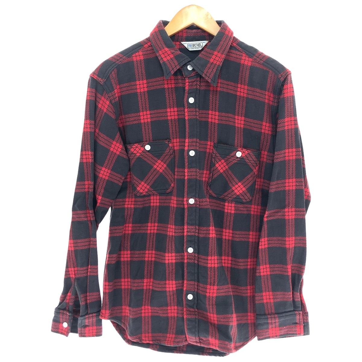 70 80s FIVE BROTHER シャツ ネルシャツ SIZE XL チェック 古着 レッド×ブラック